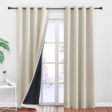 PONY DANCE Rideaux Très Occultants - Double Rideaux Chambre à Oeillets Anti-Bruit Tissu Lourd 100% Lumineux Bloquer Isolant Thermique Ombrage, Beige Clair, L 140 x H 220 cm, Lot de 2