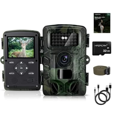 HAZACAM Caméra de Chasse Vision Nocturne, 1080P HD Infrarouge Camera Animaux Piege Photographique LCD Camera de Chasse Nocturne Camera Exterieur Étanche No Glow Invisible Caméra Surveillance