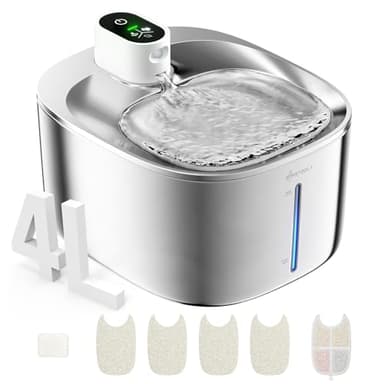 Fontaine a Eau Chat INOX sans Fil en Acier, 4L Fontaine pour Chat avec Capteur Automatique, Ultra Silencieux avec Batterie 4000 mAh, Disponible pour Les Animaux de Petite et Moyenne Taille-FS10PRO