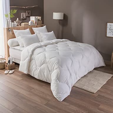 DODO - Couette 4 Saisons Protection Active 220x240 cm - 2 Couettes Incluses - pour Lit 2 Personnes - Anti-Acariens Proneem Végétal - 50% Coton, 50% Polyester - Garnissage Synthétique - Lavable à 40°C