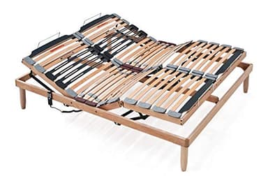 EvergreenWeb - Sommier électrique de Relaxation 160x200 orthopédique Lattes en Bois Moteur 4 Zones inclinables + 1 Fixe, Lit Double avec curseurs de fermeté réglables dans la Partie Lombaire
