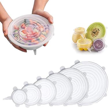 Couvercles extensibles en silicone, couvercles de joint réutilisables durables et extensibles de 6 tailles, récipient extensible écologique gardant les aliments(Clair-6PCS)