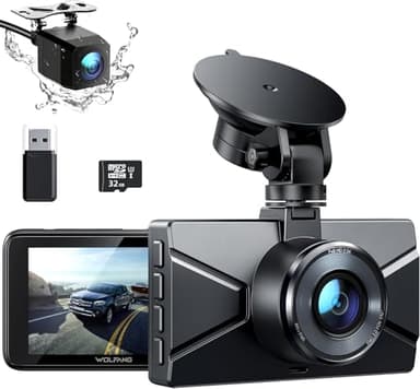 WOLFANG 2.5K Dashcam Voiture Avant Arrière, 1440P+1080P FHD Camera Embarquée Voiture, IPS 3" Camera Voiture Grand Angle de 170°+140°, G-Capteur, WDR, 24H Mode Parking, Enregistrement en Boucle