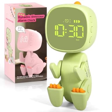 PQETBV Réveil Numérique pour Enfants, Réveils Lumineux pour Enfants avec 3 Groupes d'Alarmes, Réveil Enfant Dinosaure Convient comme Cadeau de Noël pour Les Garçons et Les Filles