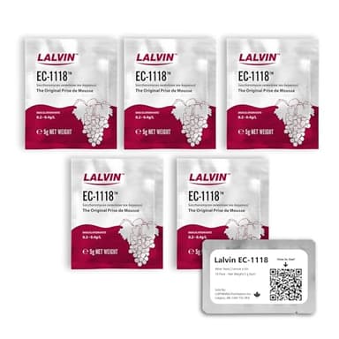 Lalvin EC-1118 Levure à Vin (5 Sachets) - Levure à Champagne - Faire de l'Hydromel Cidre Vin Kombucha à la Maison - Saccharomyces cerevisiae - Vendu par Distributeurs CAPYBARA Inc.