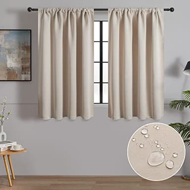 MRTREES Rideau Occultant Beige Phonique Anti Bruit pour Chambre Salon Tissu Impermeable Rideaux Thermique Isolant Anti Froid Passe Tringle Décoratif de Fenêtre Cuisine, 60×160 CM (LxH), Lot de 2