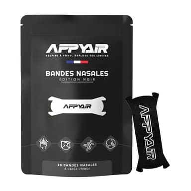 APPYAIR® Bandes nasales, 30 bandes anti ronflement, améliore la qualité du sommeil & la respiration en cas de nez bouché, bonne tenue pour le sport, plusieurs couleurs [TAILLE UNIVERSELLE] (Noir)