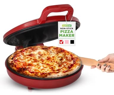NutriChef Four à Pizza Électrique 1500W - Appareil de Cuisson Antiadhésif Ø30 cm - Idéal pour Pizza Maison, Pain Grillé, Œufs, Crêpes & Plus - Compact, Poignées Froides, Température 80-200°C - Rouge