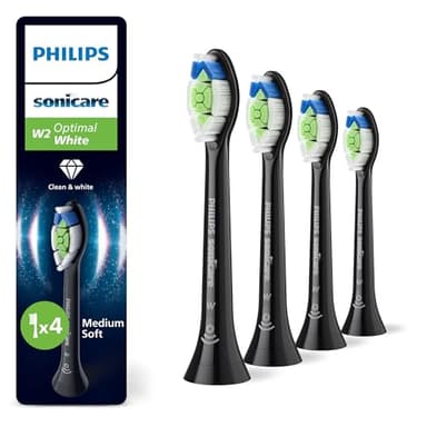Philips Sonicare W2 Optimal White - Têtes de brosse à dents de rechange d'origine, noir, lot de 4, HX6064/88