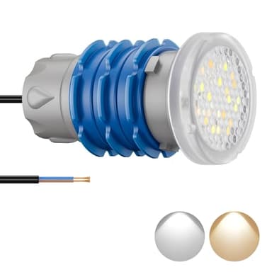 LyLmLe Mini Projecteur Piscine Vissable avec Filetage 1" 1/2, 6W LED Eclairage Piscine Blanc Commutable 3000K & 6000K, Ø49mm, 12V AC Sous l'eau IP68 Étanchéité Lampe pour Piscines Béton SPA Escaliers