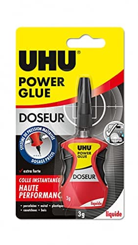 UHU Power glue liquide doseur - colle instantanée, ultra rapide et forte, dosage précis, sans solvants, transparente, tube 3g