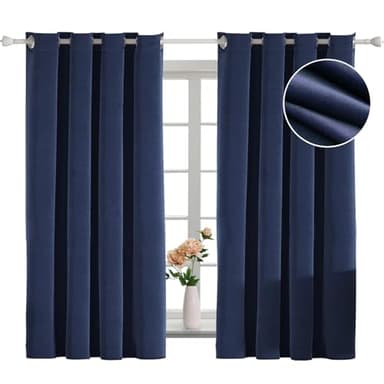 YSTELLAA Velours Rideau 100% Occultant 2 Pièce, 140×160cm, Thermique Isolant Anti Froid Et Chaleur, Rideaux Occultants Opaque, avec Oeillet, Anti Bruit, pour Salon Et Chambre, Bleu