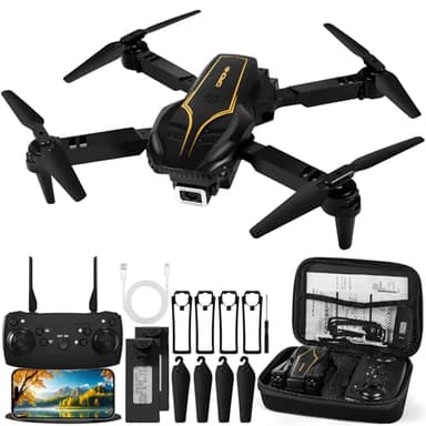 XUNIVERS Drone avec Caméra 1080P pour Enfant et Adulte,Quadcopter RC Pliable Drone pour Débutant,Mini Drone Pliable,Jouets pour Garçons et Filles Cadeaux,2 Batteries Supplémentaires(Black)