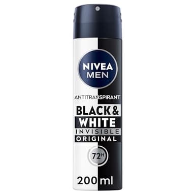 NIVEA MEN Déodorant Spray Black & White Invisible (1 x 200 ml), déodorant homme anti-traces blanches et jaunes, anti-transpirant anti odeur & humidité, protection efficace 72 h, sans alcool