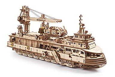 UGEARS Сonstruction Mecanique en Bois - Navire De Recherche Puzzle 3D Adulte - Maquette Bateau - Casse Tete Kit De Construction 3D - Kits De Modeles De Bateaux - Kit Bricolage Mecanique en Bois 3D
