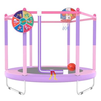 PILIN Trampoline pour Enfant avec Panier de Basket, 145 cm, lit de Saut d'intérieur et d'extérieur avec Ressorts, Filet de sécurité surélevé - Jouet d'anniversaire pour garçons et Filles - Cadeau de
