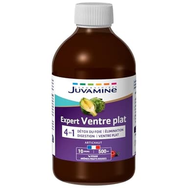JUVAMINE - Expert Ventre Plat 4-en-1-500 mL - Détoxification du foie, élimination, digestion & Ventre plat - Programme 10 jours - Arômes Fruits Rouges