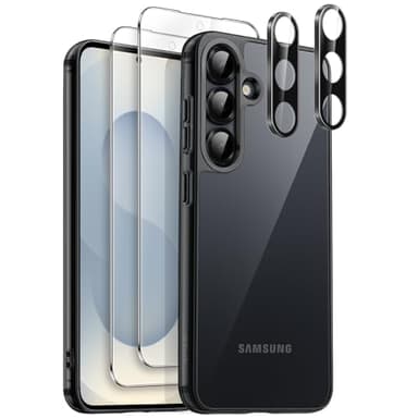 JETech Coque pour Samsung Galaxy S25 5G avec 2 Protection D'écran en Verre Trempé et 2 Protecteur d'Objectif de Caméra, 5 en 1 Étui Housse Antichoc Anti-Jaunissement (Noir)