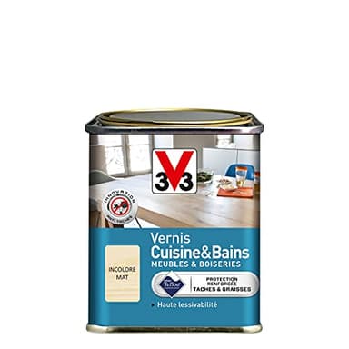 V33 Vernis intérieur cuisine & bains meubles et boiseries, Incolore mat 0,25L