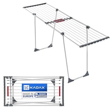 KADAX Étendoir a Linge 20 metres, Support de Sechage sur Pieds, Sechoir Pliable pour Maximiser l'espace de Sechage, Etendoir Telescopique (Gris)