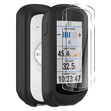 Ermorgen Coque en Silicone Compatible pour Garmin Edge Explore 2 Coque + 2 Protecteurs d'écran en Verre Trempé, Coque en Silicone Souple Protection Antichoc Tout Inclus - Noir