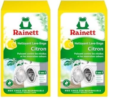 RAINETT - Nettoyant Lave-Linge - Nettoie & Détartre les Différents Éléments de la Machine à Laver - Au Citron - Assainit & Désodorise - Formule 3-en-1-1 Dose de 250 g (Lot de 2)