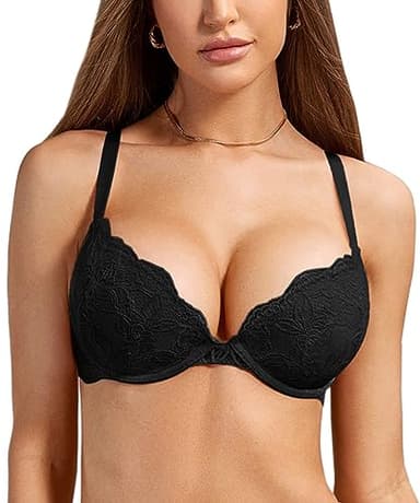 DOBREVA Femme Soutien Gorge Push up Dentelle avec Armatures Plongeant Rembourré Moulé Noir 105C