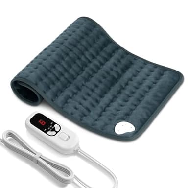 Levesolls Coussin Chauffant Électrique pour Dos Épaules Abdomen 6 Niveaux de Température 4 Réglages de Minuterie Chauffage Rapide Arrêt Automatique Lavable en Machine (Bleu Gris, 60 x 30cm)