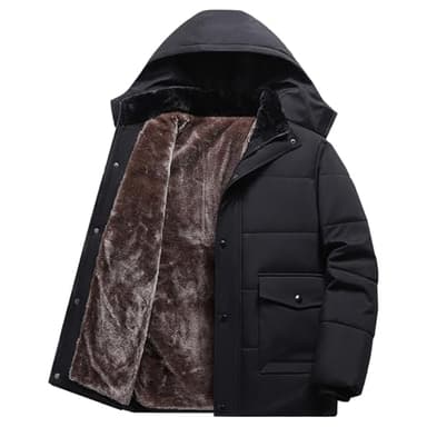 Doudoune d'hiver chaude pour homme, parka épaisse, imperméable et coupe-vent, avec capuche amovible en fausse fourrure, noire, taille XL