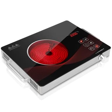 Alemania Plaque de cuisson électrique simple 2200W, plaque vitrocéramique infrarouge portable, réchaud électrique de comptoir, plaque chauffante compacte réglable pour cuisine et camping