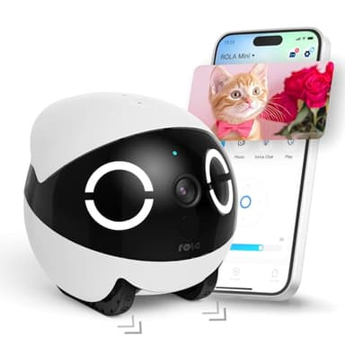 Enabot EBO ROLA Mini FamilyBot, 2K Caméra Robot pour Animaux, Caméra Robot pour Animaux Mobile avec app, Appel Tactile, Audio 2 Voies, Vision Nocturne IR, détecteur Mouvement et vidéo