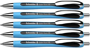 Schneider Slider Rave XB Stylos-Bille (rétractables, rechargeables) Lot de 5, Encre noir indélébile