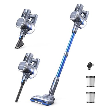 Lubluelu Aspirateur Balai sans Fil 27000pa, Aspirateur sans Fil Puissant 220W, 50min d'Autonomie Aspirateur avec Brosse Anti-Emmêlementet et 2 Filtre pour Sol Dur, Tapis et Poils d'animaux. (Bleu)