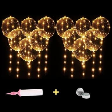 Orlum PACK TOUT INCLUS PREMIUM À ASSEMBLER - 12 Ballons lumineux LED de 50cm de GRANDE QUALITÉ (TF) - INCLUS : Pompe, Piles, Elastiques, Mètre. 3 éclairages - Noel/Saint Valentin/Mariage/Anniversaire