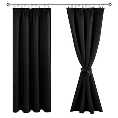 JIUZHEN Rideaux Occultants Galon Fronceur pour Rail Lot de 2 Rideau Isolant Thermique Anti UV Double Rideaux Decoration Bloquer Lumiere pour Salon Chambre 140x175cm(LxH) Noir
