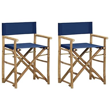 vidaXL 2X Chaises Pliables de Directeur Fauteuils de Jardin Chaises de Metteur en Scène d'Extérieur Fauteuils de Véranda Bleu Bambou et Tissu