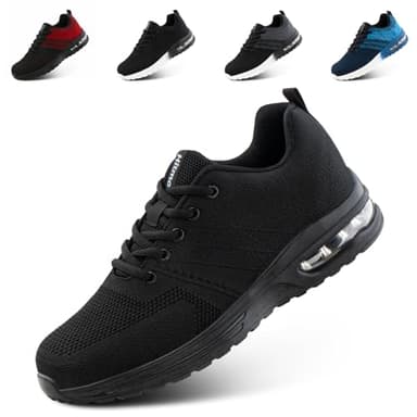 Hitmars Chaussures de Running Homme Basquette Femme Baskets et Chaussures de Sport Marche Homme Coussin d'air Noir EU 44