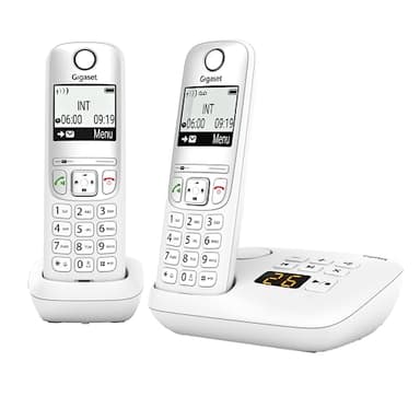 Gigaset A695A Duo - 2 téléphones DECT sans fil avec répondeur - écran à haut contraste - excellente qualité audio - profils sonores réglables - fonction mains libres, protection des appels, blanc