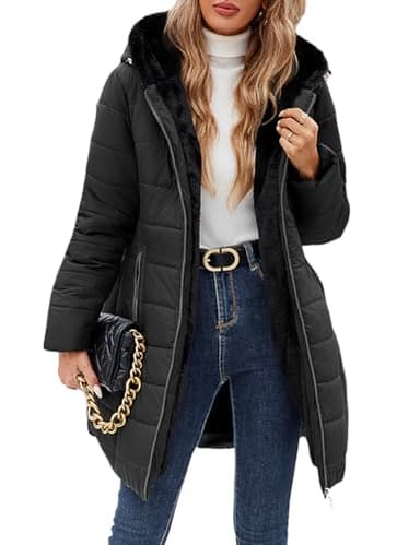 CMTOP Manteau Femme Hiver Veste Polaire Chaud Manteaux Outercoat en Longue et Slim Fit Parka Femme Chaude Imperméable Blouson Chic et Elegant Sweats à Capuche avec Zippé et Poches(Noir,L)