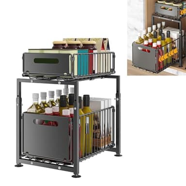 Gebrazy Rangement sous Évier en Métal à 2 Niveaux, Coulissant Organisateur Sous Evier, Organiseur Hauteur Réglable, Rangement Produits Menagers, Rangements Cuisine, pour Cuisine, Bureau, Bain