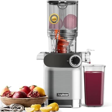 Anybear Extracteur de Jus à Froid, 200W Masticien Extracteur de Jus, 110cm Grande Gamelle pour Fruits et Légumes Entiers, Extracteur de jus Lent, Matériaux Tritan, Sans BPA (Argent)