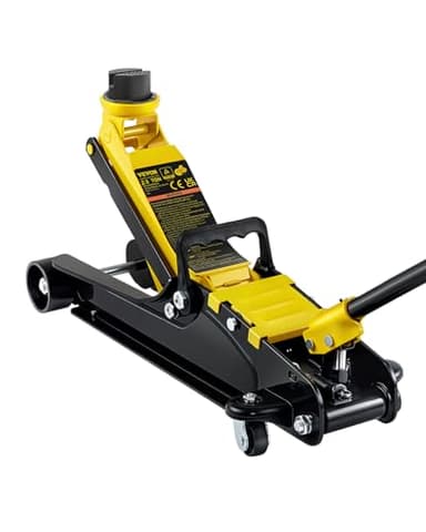 VEVOR Cric Hydraulique Rouleur 2,5 T Cric de Plancher Hydraulique à Profil Bas Hauteur 85-380 mm Cric de Service Profil Bas à Piston Unique avec 2 Roues Directionnelles pour Lever Camion SUV Atelier