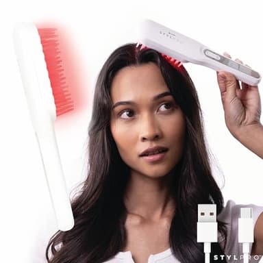 STYLPRO™ Brosse à cheveux à lumière rouge, encourage la croissance des cheveux, stimule le follicule pileux, 49x 655nm LEDs, poils flexibles, rechargeable, massage sonique du cuir chevelu.