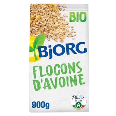 BJORG - Flocons d'Avoine Bio - Céréales Complètes Riches en Fibres - Sans Sucres Ajoutés - 900 g
