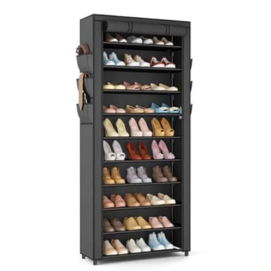 Vicye Étagère à chaussures à 11 niveaux, armoire à chaussures haute pour 36 à 41 paires de chaussures, étroite, avec revêtement anti-poussière, structure en métal, idéale pour couloir, salon, noir
