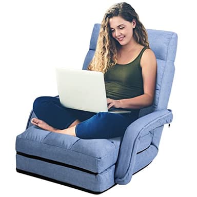 COSTWAY Fauteuil Convertible, Fauteuil Convertible 1 Place avec Oreiller, Rembourré avec Eponge Doux et Elastique, 5 Positions Disponibles pour Salon,Bureau,Chambre (Bleu)