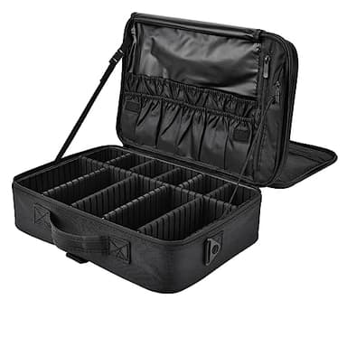 Joligrace Trousse de Maquillage Grande Sac Maquillage Voyage Trousse Toilette Makeup Bag Oxford Tissu Mallette à Ongles Rangement Maquillage avec 2 Couche y Bandoulière Beauté Case Professionel, Noir