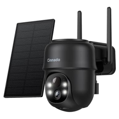 Cinnado Camera Surveillance WiFi Exterieure sans Fil - 2K Camera Exterieur sans Fil Panneau Solaire, 360° PTZ, Alerte Instantanée PIR, Vision Nocturne Couleur, Audio Bidirectionnel, Alexa B6 (Noire)