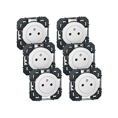 LEGRAND - Prise Electrique Murale 16A avec Terre dooxie Surface - Prise 2P + T Affleurante avec Fond Rétractable - Blanc - Lot de 6