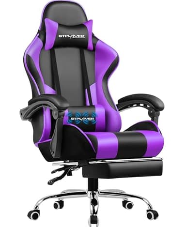 GTPLAYER Chaise Gaming Ergonomique, Fauteuil Gamer, Chaise de Gaming avec Dossier réglable à 135°, Hauteur Réglable Repose-Pieds rétractables, Cuir Violet